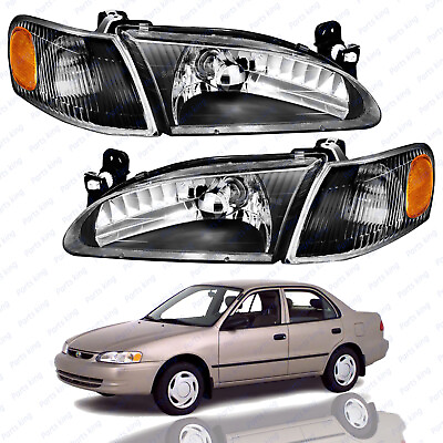 #ad For 1998 1999 2000 Toyota Corolla Headlights Corner Lights Black Left Right 4pc $67.95