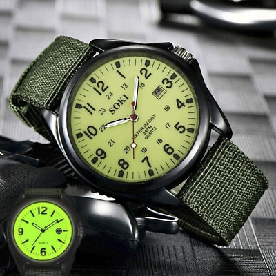 US Military Army Mens Date Canvas Strap Analog Quartz Sport Wrist Watch Gift New $4.27