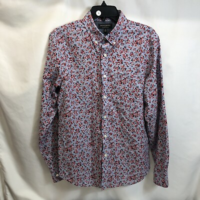 #ad Banana Republic Untucked Fit Red Floral Blue Long Sleeve Button Up Shirt Mens M $19.88