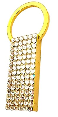 Rhinestone Goldtone Pull Ring Keychain Crystal Paved Metal Keyring Bling Gift $17.00