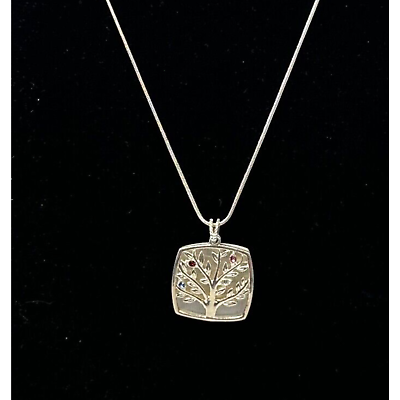 #ad Sterling Silver Famliy Tree Mother#x27;s Necklace 925 Round Chain 20quot; 4 Stones Reeds $30.00