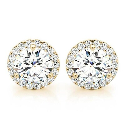 #ad 3Ct Lab Created Diamond Valentine Gift Halo Stud Earrings 14k Yellow Gold Plated $65.94
