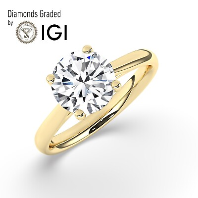 #ad Round Solitaire Hidden Halo 18K Yellow Gold Engagement Ring2.50ctLab grown IGI $2074.80