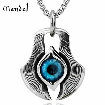 MENDEL Mens Stainless Steel Egyptian Glass Blue Evil Eye Pendant Necklace Men $10.99