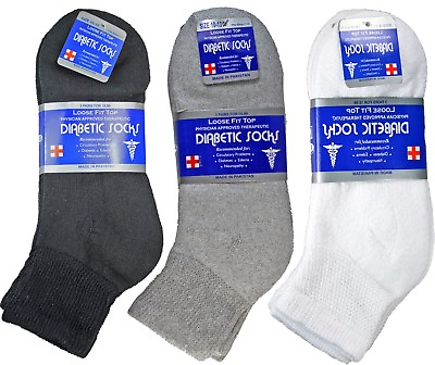 #ad #ad 3 12 Pairs Diabetic Ankle Quarter Crew Socks Health Cotton Men Women Circulatory $7.49