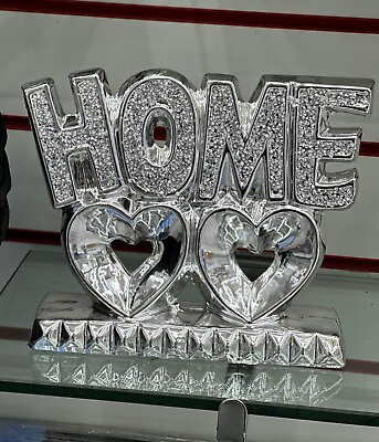 #ad Home Heart Silver Crushed Diamond Crystal Ornament Home Decor Bling Gift GBP 19.99