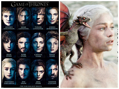 #ad Game of Thrones 2 Individual Posters Jon Stark Arya Danenery Dragons Fantasy $21.99