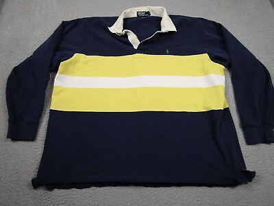 #ad Vintage Polo Ralph Lauren Shirt Mens XL Blue Striped Rugby Collar Long Sleeve $19.97