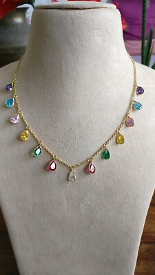 #ad Multicolor Stone In 925 Sterling Silver Necklace Gift For Wedding Women Jewelry $359.10