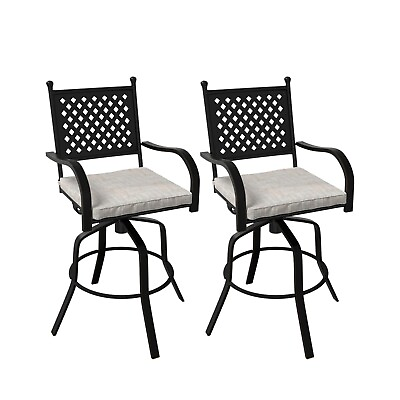 #ad Set of 2 Outdoor Swivel Bar Stools Cast Aluminum Patio Chair with Cushions $452.39