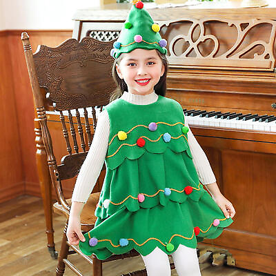 #ad Christmas Tree Costume Christmas Tree Hat Kids Girls Christmas Tree presents $23.40