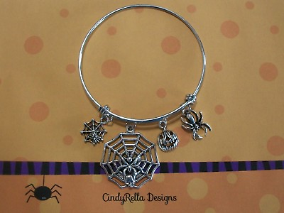 #ad Cute Halloween Spiderweb Spider amp; Jack O#x27;Lantern Expandable Bangle Bracelet $4.99