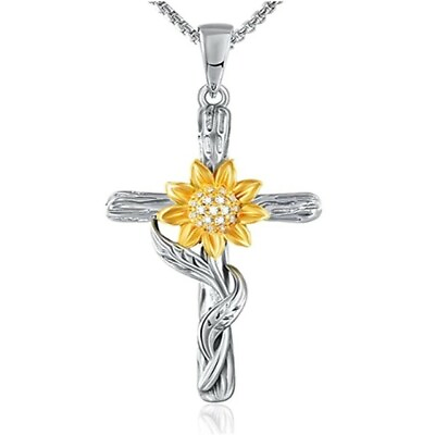 #ad Sunflower Cross Necklace for Women You Are My Sunshine Necklace $14.99