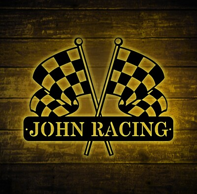 #ad Personalized Race Flags Metal Wall Art LEDCheckered Flag Metal SignRacing Flag $136.99