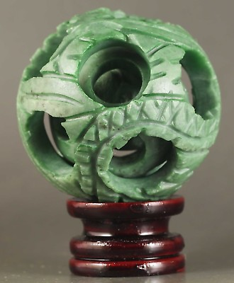 #ad Chinese natural jade hand carved jade ball hollowed out puzzling ball statue $12.00