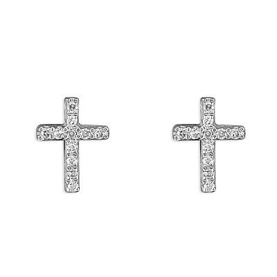 #ad Earring White Gold Cross Stud 0.060ct Yellow Gold GBP 365.28