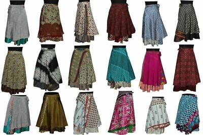 #ad Silk Women Rapron Indian Wholesale Lot printed long Wrap Around Skirt 50 PC $339.29