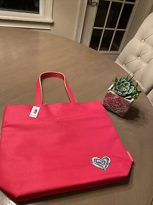 #ad Clinique Shopping Shoulder Travel Tote Large Heart Bag Pink Yellow $10.98