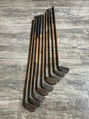 #ad Lot Of 9 Antique Assorted Hickory Wood Shaft Golf Clubs Mashie Thistle Geo Smith $215.99