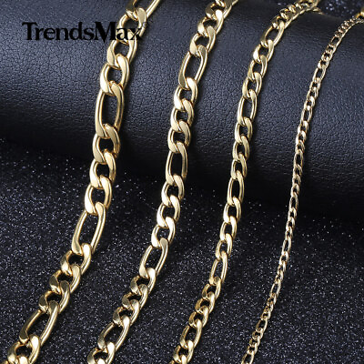 #ad 3 5 7 9mm Gold Plated Stainless Steel Figaro Chain Necklace Men Women 16 30quot; new $13.49