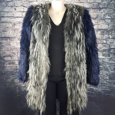 #ad Glamorous Faux Fur Jacket Blue Grey XS $40.00