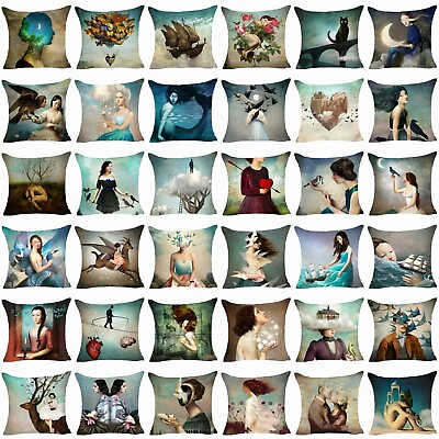 #ad Sofa Cushion Abstract Figure Pillow Case Cotton Linen Cover Throw Pillow Cover $7.76