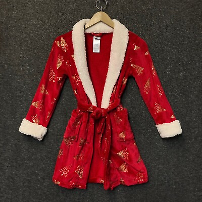 #ad Jellifish Kids Polyester Fleece Bath Robe Red Gold Size M 7 8 Long Sleeve NWT $11.99