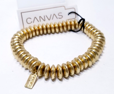 #ad Canvas Style Channing Metal Plated Disc Stretch Bracelet in Worn Gold $12.47