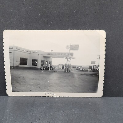 #ad Vintage Photo Chevron Gas Station Garage 1952 Black amp; White OOAK 5quot; x 3.5quot; $12.00