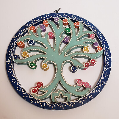 #ad Old Tree of life wooden wall hanging Art decor Handpainted Shows Age See Pics $30.00