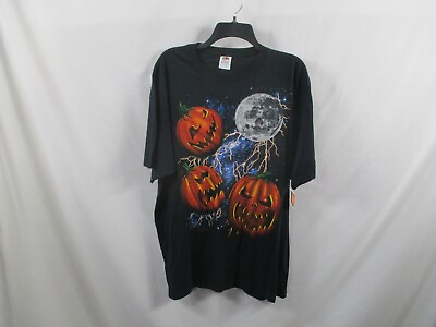#ad Halloween Pumpkin Mens Shirt XL Black Short Sleeve Round Neck Cotton Tee New $19.99