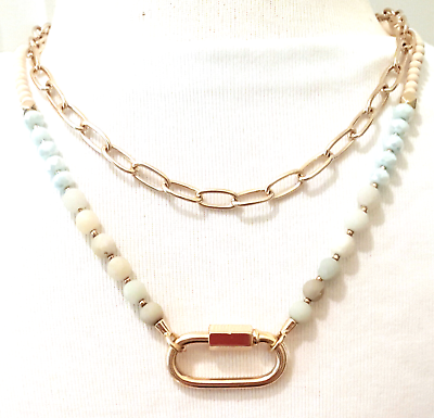 Carabiner Layered Chain and Stone Necklace Two Separate Necklaces Gold Tone $14.99