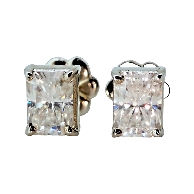 #ad 7 MM Moissanite D Color Brilliant Cut 925 Sterling Silver Stud Earrings Pair $45.00