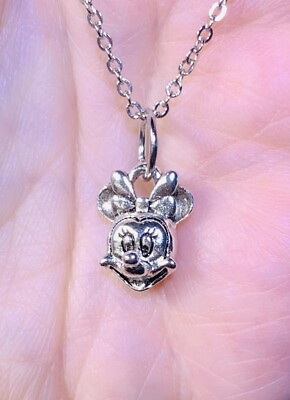 #ad Silver Minnie Mouse Charm Pendant On A Silver Necklace Chain $9.00