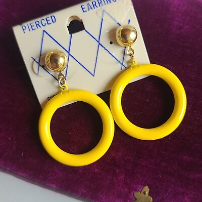 #ad Vintage Yellow Hoop Stud Dangling Earrings $11.90