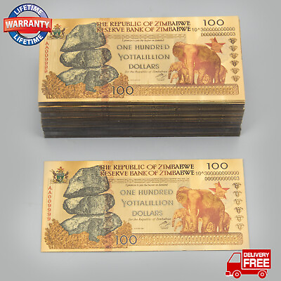 #ad For Christmas Gifts 100x Zimbabwe One Hundred Yottalilion Dollars Gold Banknotes $84.78