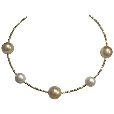 #ad Golden South Sea Pearl 14k Gold Necklace 15.5 mm Italy Certified $2490 820457 $952.00