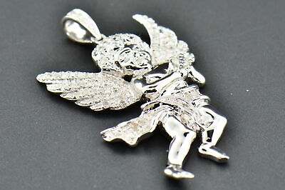 #ad Diamond Mini Angel 3D Pendant .925 Sterling Silver White Finish Charm 0.55 CT $315.00