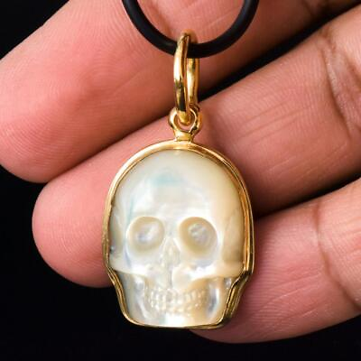 #ad Skull Pendant Gold Vermeil Sterling Silver Mother of Pearl amp; Abalone Shell 6.09g $56.00