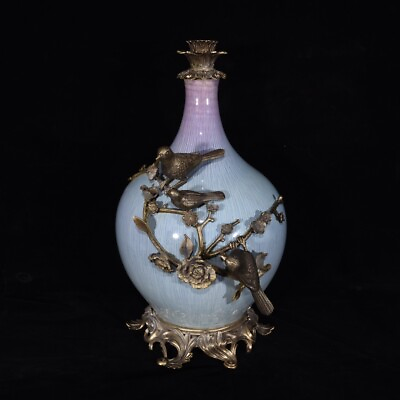 #ad 18.4quot;Rare China Porcelain Qing Dynasty Qianlong Brushed glaze Copper clad bottle $1330.00