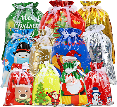 #ad 48Pcs Drawstrings Christmas Gift Bags Assorted Sizes Holiday Gift Bag Bulk Chri $44.26