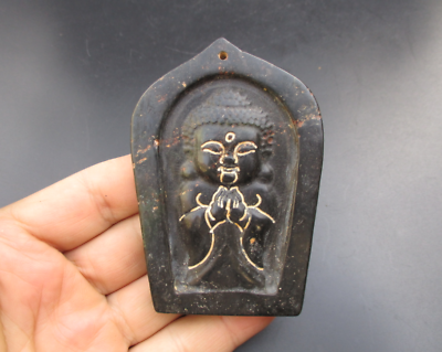#ad China HongShan culture jade black Old magnet Sakyamuni Buddha amulet Pendant $17.15