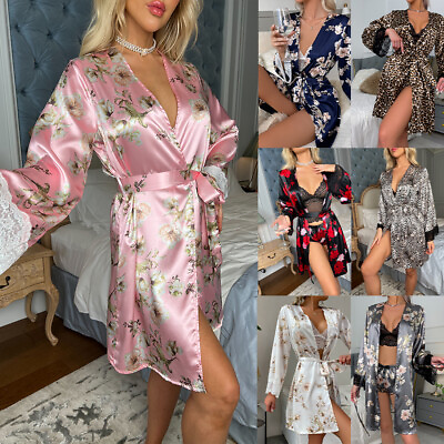#ad Sexy Women Lace Satin Silk 3PCS Lingerie Pajamas Set Sleepwear Nightgown Robe US $12.29