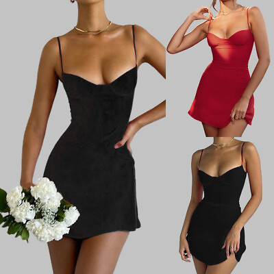 #ad Womens Sexy Strappy Mini Dress Ladies Bodycon Clubwear Party Evening Ball Gown $16.29