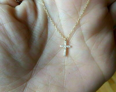#ad Simulated Diamond Cross Necklace 1.00Ct Round Cut Pendant 14k Yellow Gold Finish $92.00