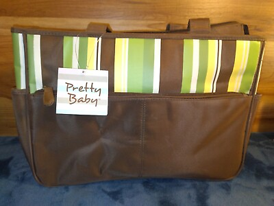 PRETTY BABY Large Diaper Bag Striped Brown Lots of Pockets Extras NWT $9.99