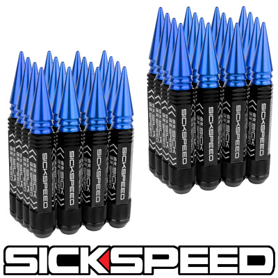 #ad SICKSPEED 32 PC BLACK 5 1 2quot; LONG BLUE SPIKED STEEL EXTENDED LUG NUTS 14X2 $160.88