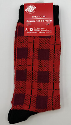 #ad Mens Red Plaid Crew Socks Shoe Sizes 6 12 Christmas $8.99