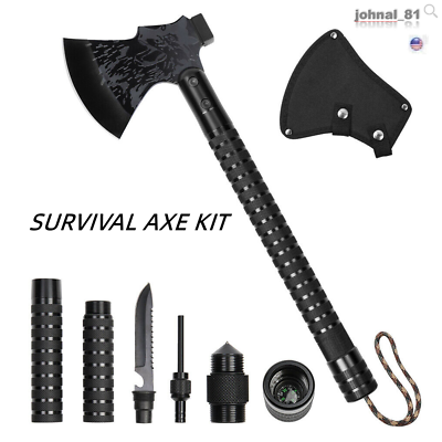 #ad Tactical Survival Axe Set Tomahawk Throwing Hatchet Stainless Steel Camping Hunt $29.84