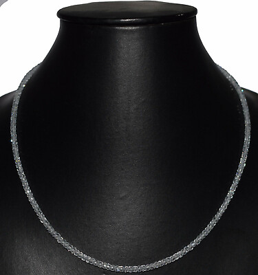 #ad White Zircon Gemstone 3mm Beads 925 Sterling Silver 43 cm Strand Necklace HN07 $18.86